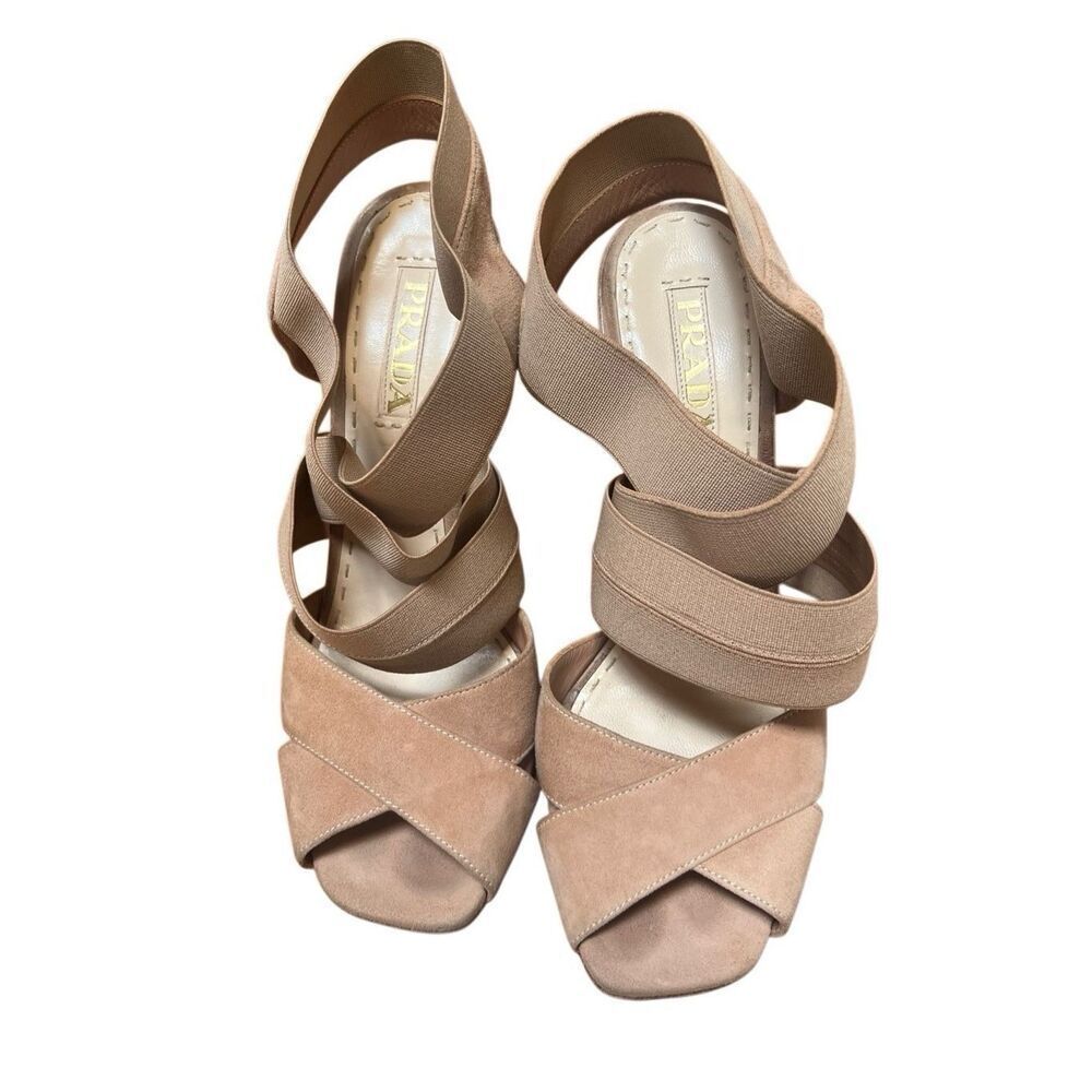 Authentic Prada Camoscio Nude/Blush Elastic Strappy Suede Heels 39.5 EU 9.5 US - Picture 2 of 13